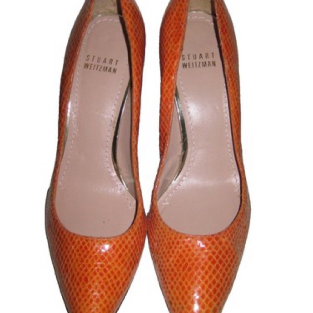 Stuart Weitzman Snakeskin Orange Pointy Heels